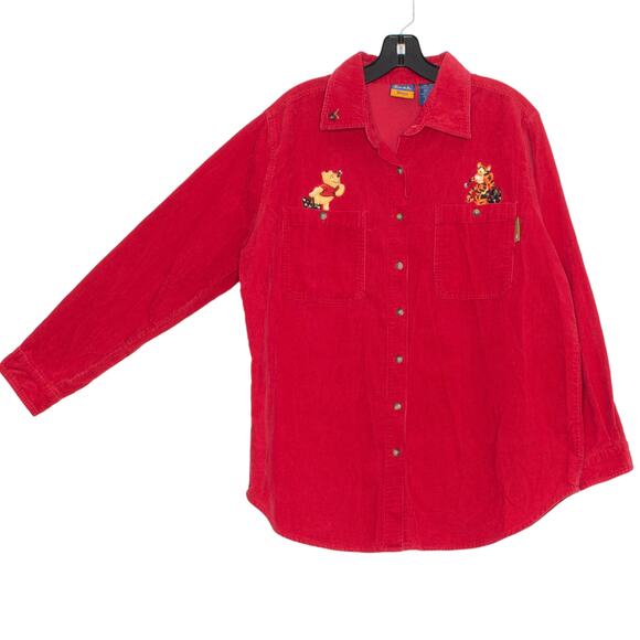 Vintage Disney Winnie Pooh Top Corduroy Y2K Retro 90s Cottage Button Red 14/16 - Picture 8 of 8